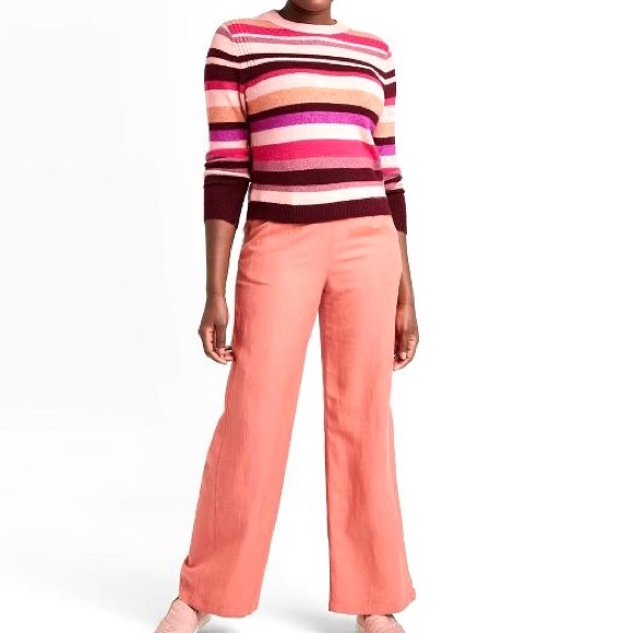 Sweaters - Coral Striped Crewneck Pullover Sweater